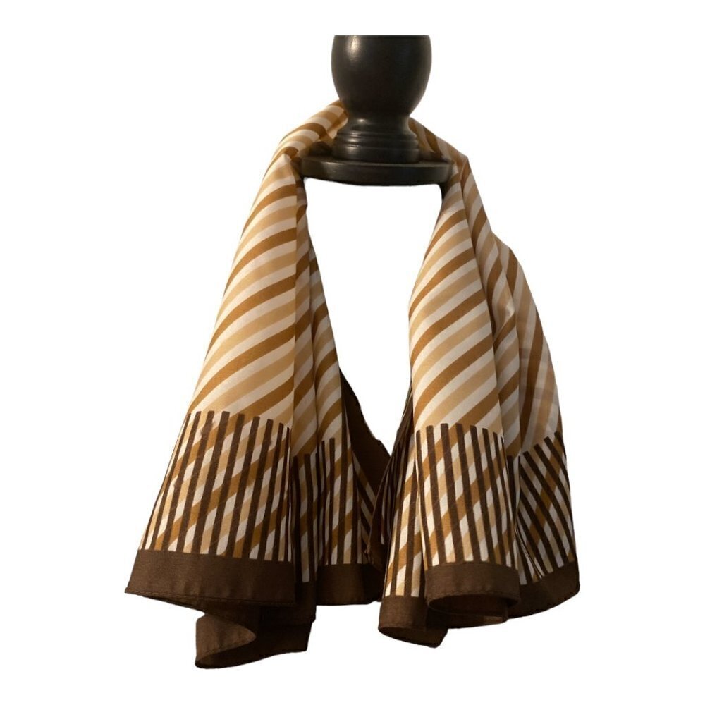 Square scarf, earth tones .  diagonal and vertical stripes.  Vintage.